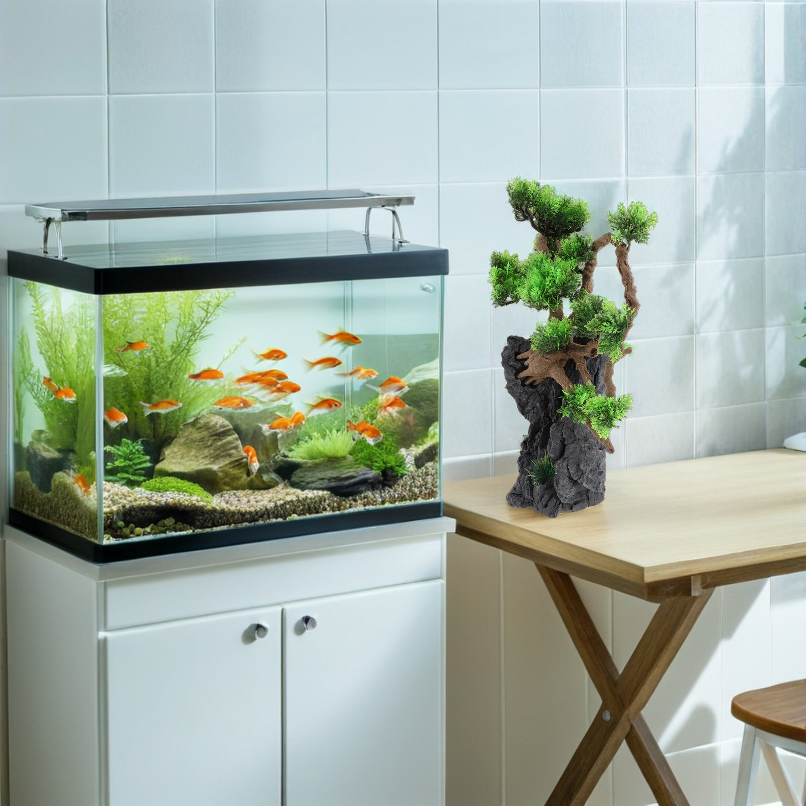 Planted Aquarium For Goldfish - ต้นไม้ประดิษฐ์สำหรับตกแต่งตู้ปลา ต้นบอนไซจำลองเสมือนจริง ตกแต่งตู้ปลาให้สวยงาม ต้นไม้สูงสำหรับปลาเบต้าและปลาทอง